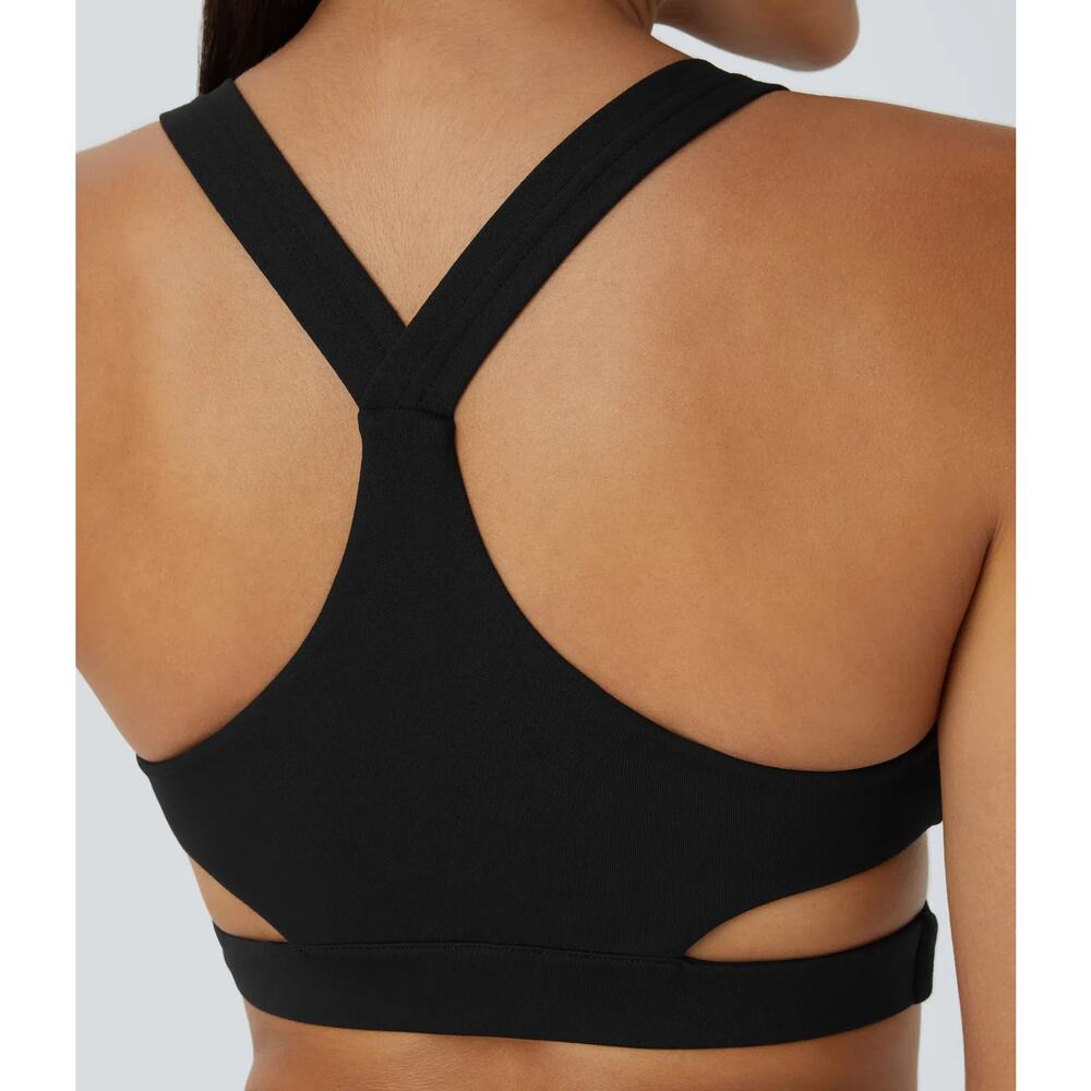 Halara Low Support Crossover Hem Cut Out Racerback Yoga Pilates Sports Bra Blk S